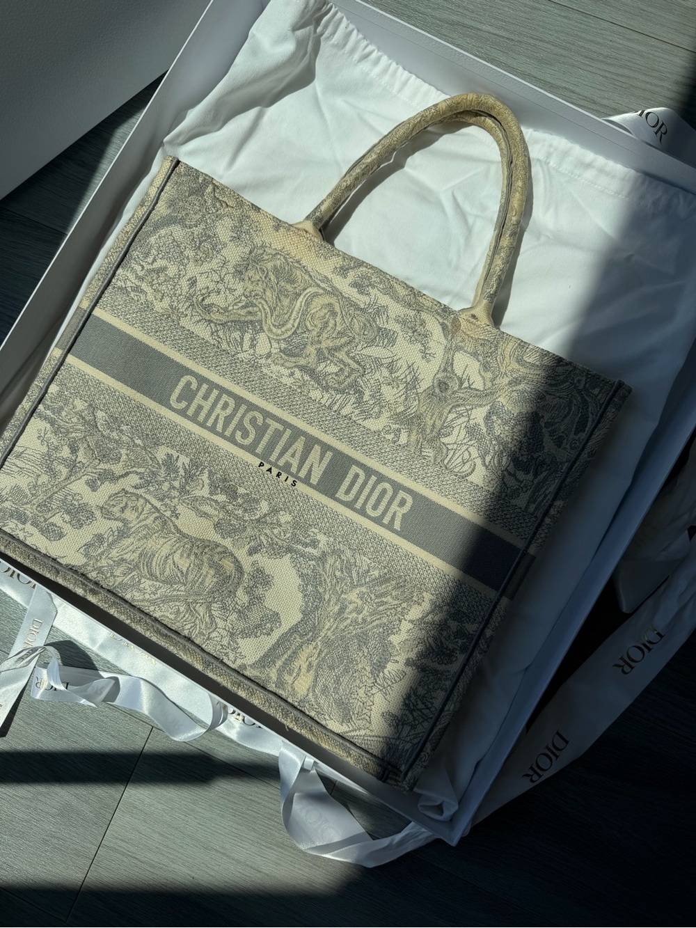 Dior Beige and Gray Toile de Jouy Book Tote